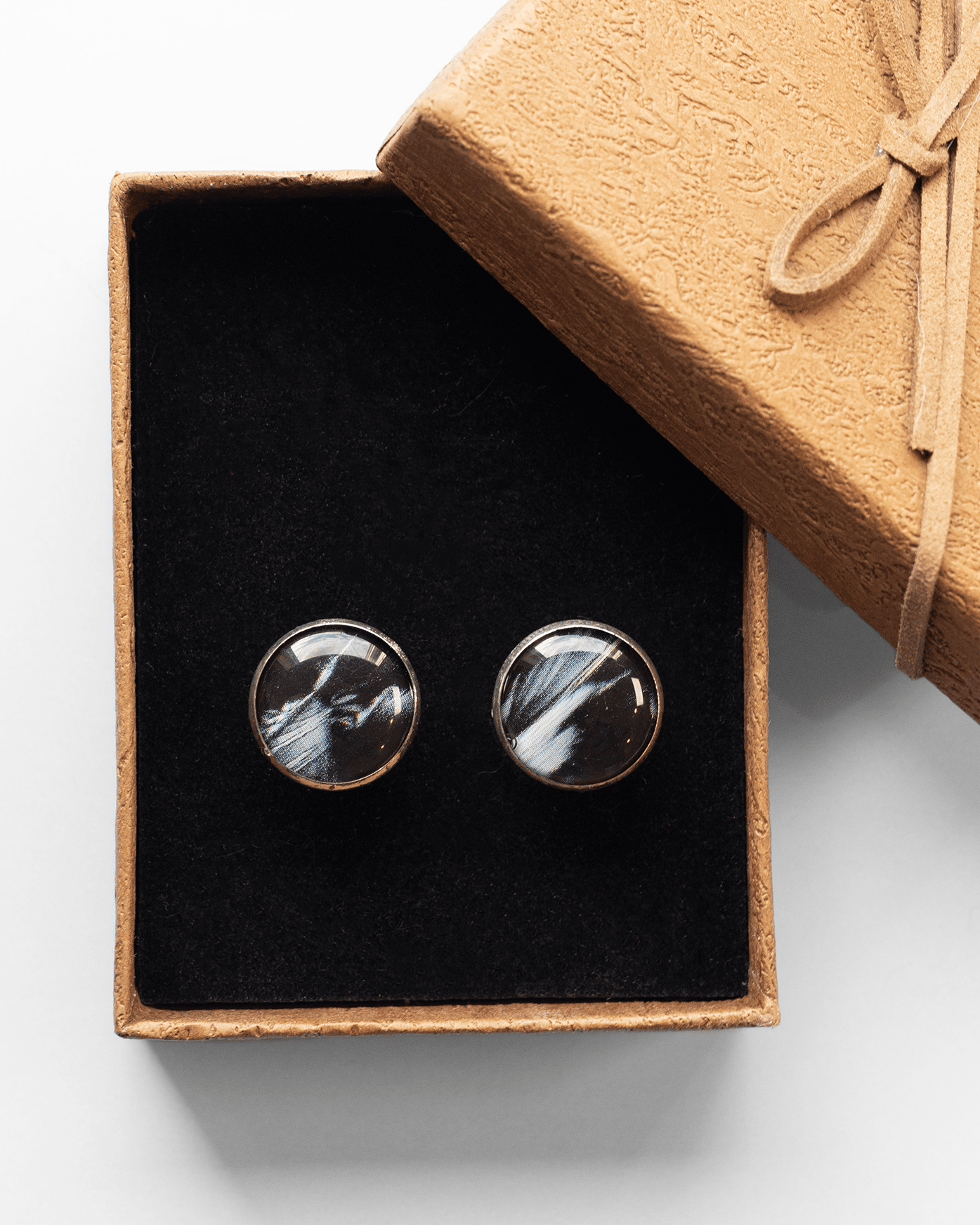 Handmade Prozac molecule microscopy cufflinks in silver-plated brass with resin coating. Meaningful science jewelry gift for healthcare professionals.
