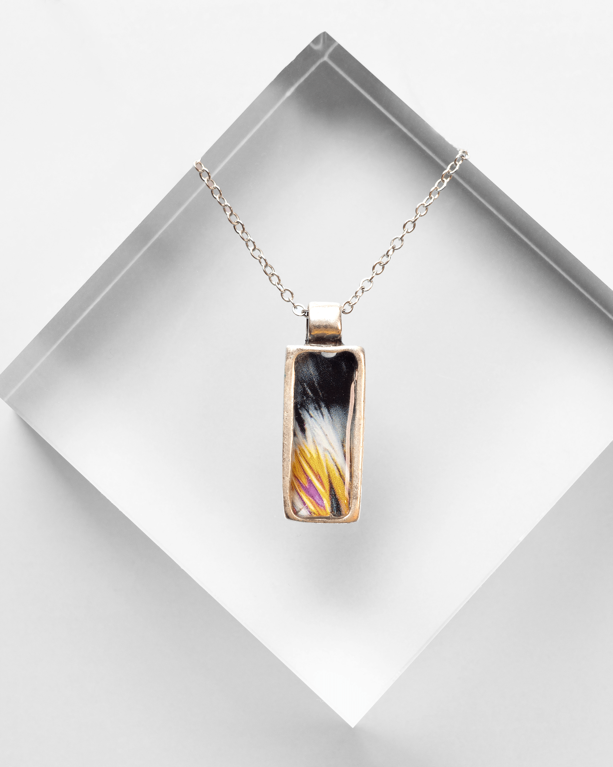 Balance Necklace — Prozac Microscopy - Quantum Sunshine. Handmade jewelry featuring vivid microscopy sealed in resin. Science-inspired wearable art and meaningful science gift for doctors and STEM professionals.