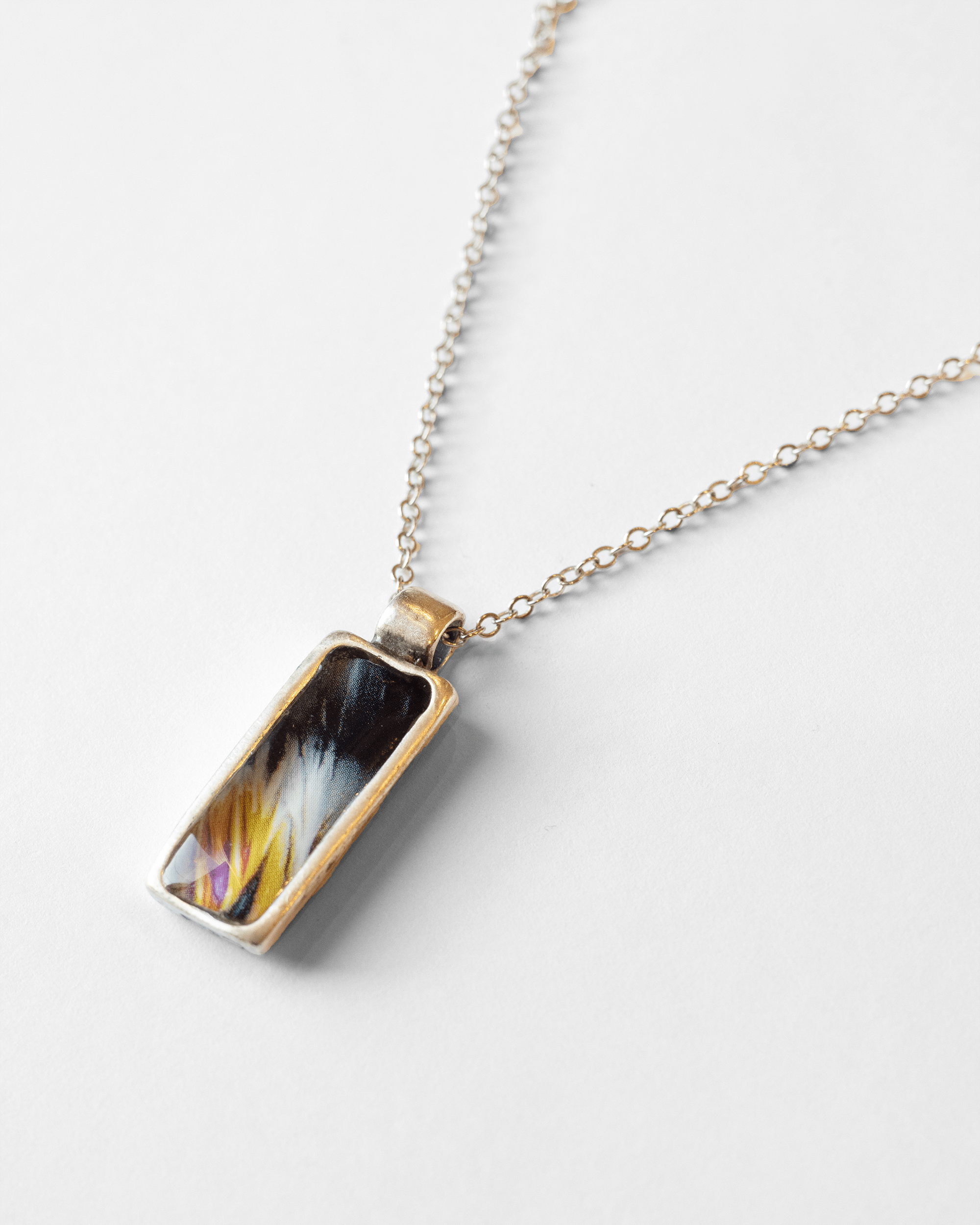 Balance Necklace — Prozac Microscopy - Quantum Sunshine. Handmade jewelry featuring vivid microscopy sealed in resin. Science-inspired wearable art and meaningful science gift for doctors and STEM professionals. Up close.