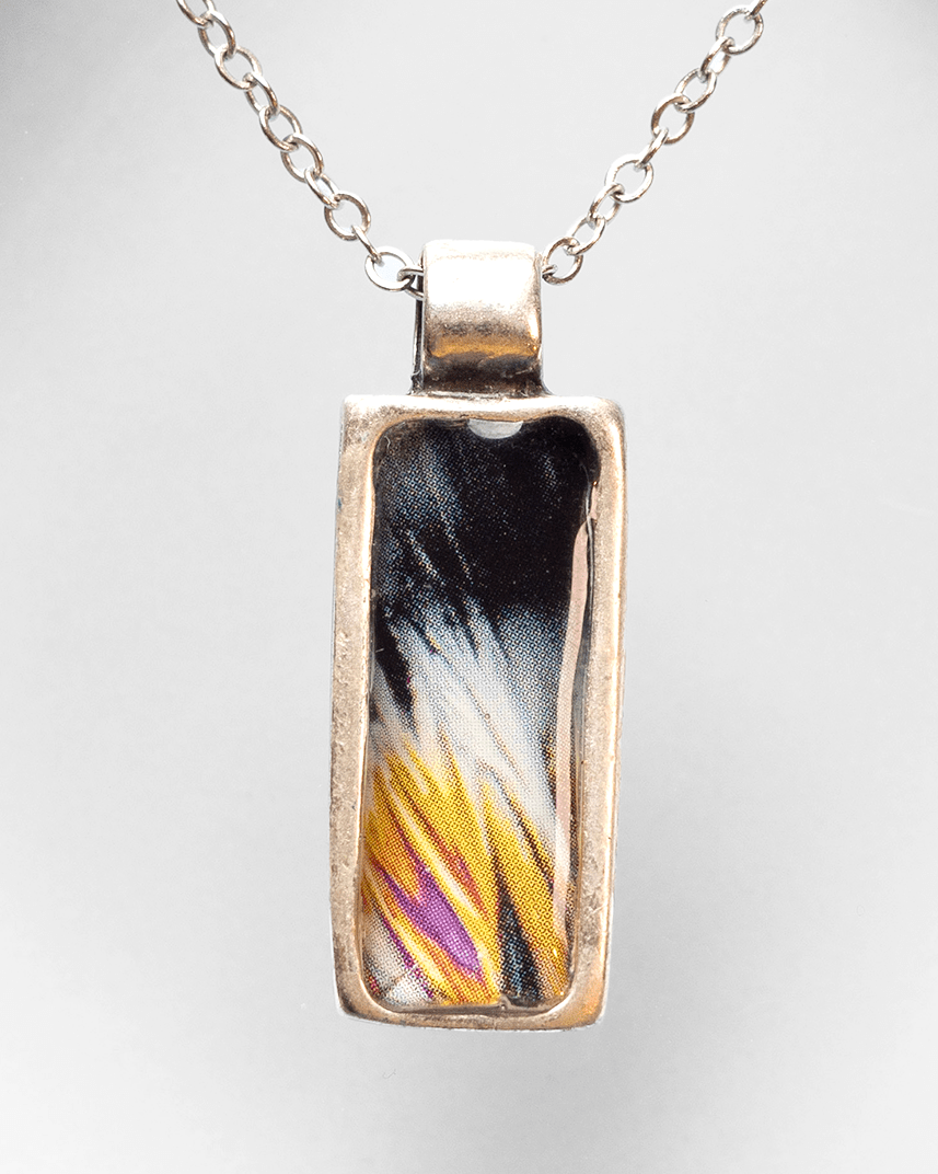 Balance Necklace — Prozac Microscopy - Quantum Sunshine. Handmade jewelry featuring vivid microscopy sealed in resin. Science-inspired wearable art and meaningful science gift for doctors and STEM professionals. Macro.