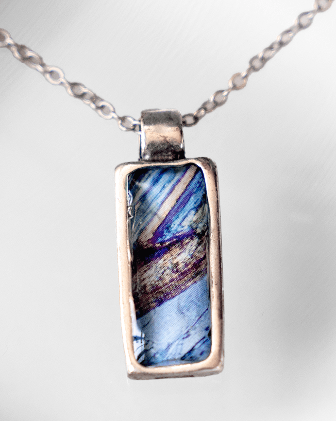 Fight or Flight Necklace — Adrenaline - Quantum Sunshine. Handmade jewelry featuring vivid microscopy sealed in resin. Science-inspired wearable art and meaningful science gift for doctors and STEM professionals. Macro.