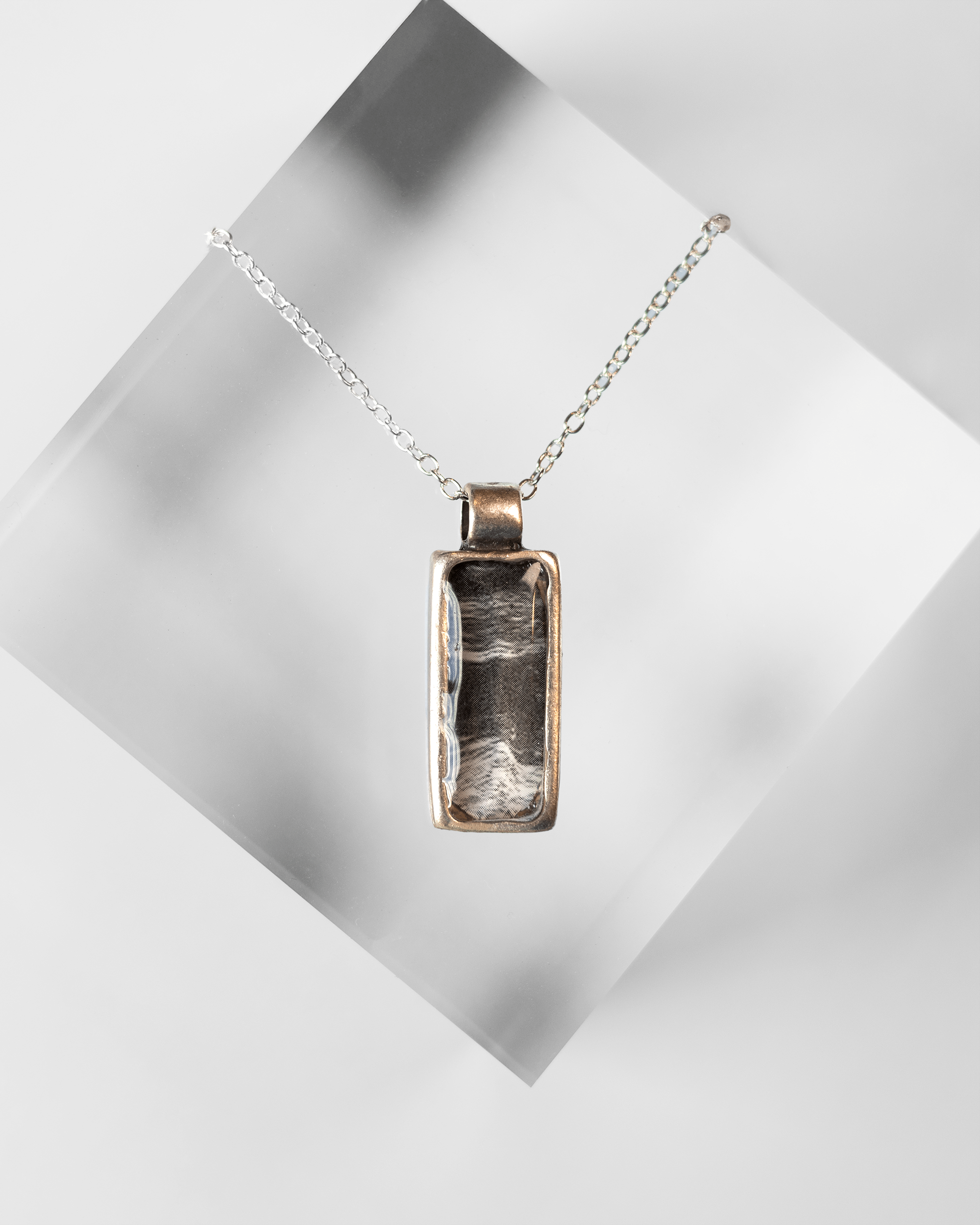 Ultrasound heartbeat necklace handmade in resin. Science jewelry art pendant symbolizing rhythm, sound, and human connection.