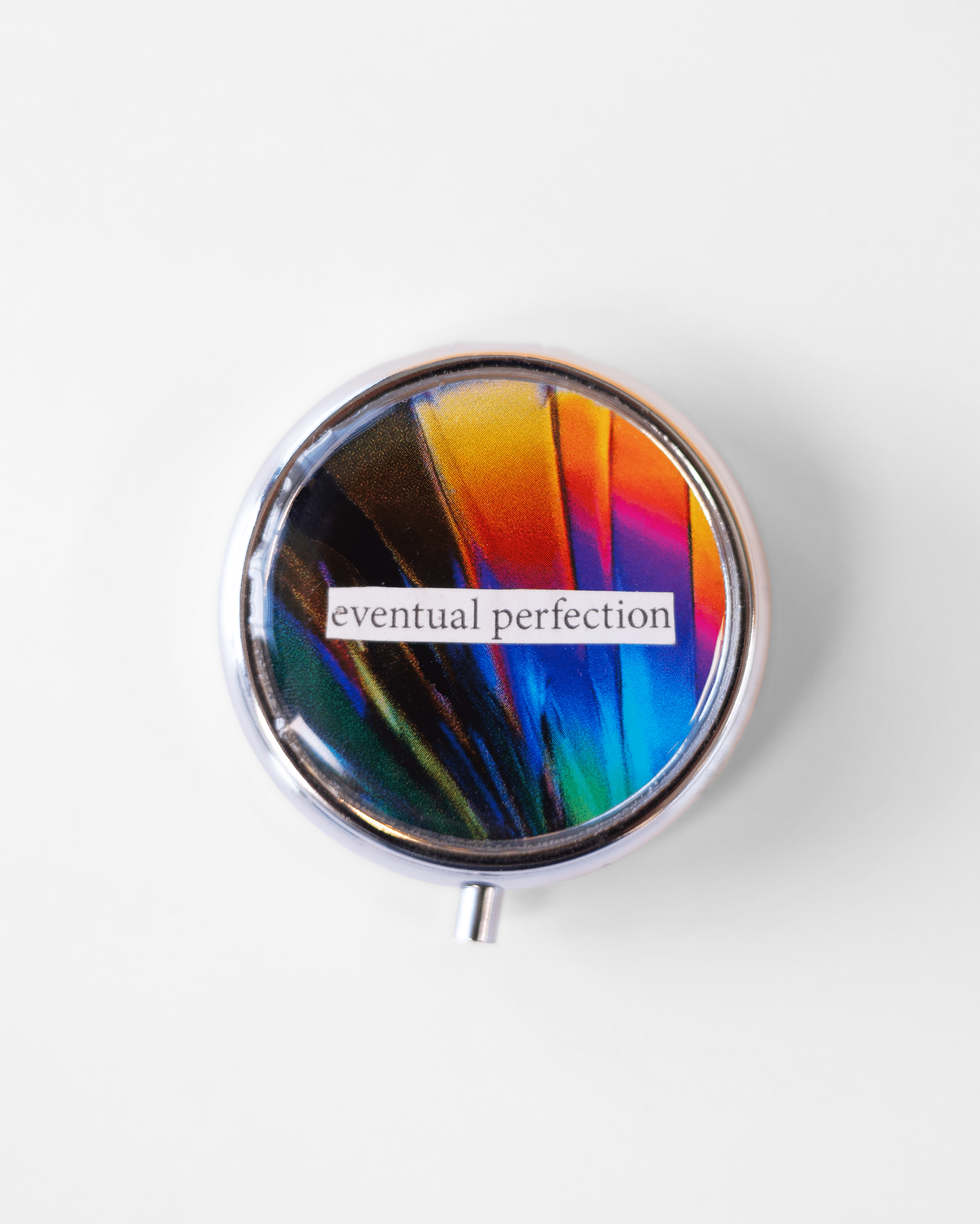 Dopamine Microscopy in Resin & Collage - Quantum Sunshine.  Handmade dopamine pill case featuring vivid microscopy art sealed in resin. Science-inspired pillbox and meaningful STEM gift for thinkers and dreamers.