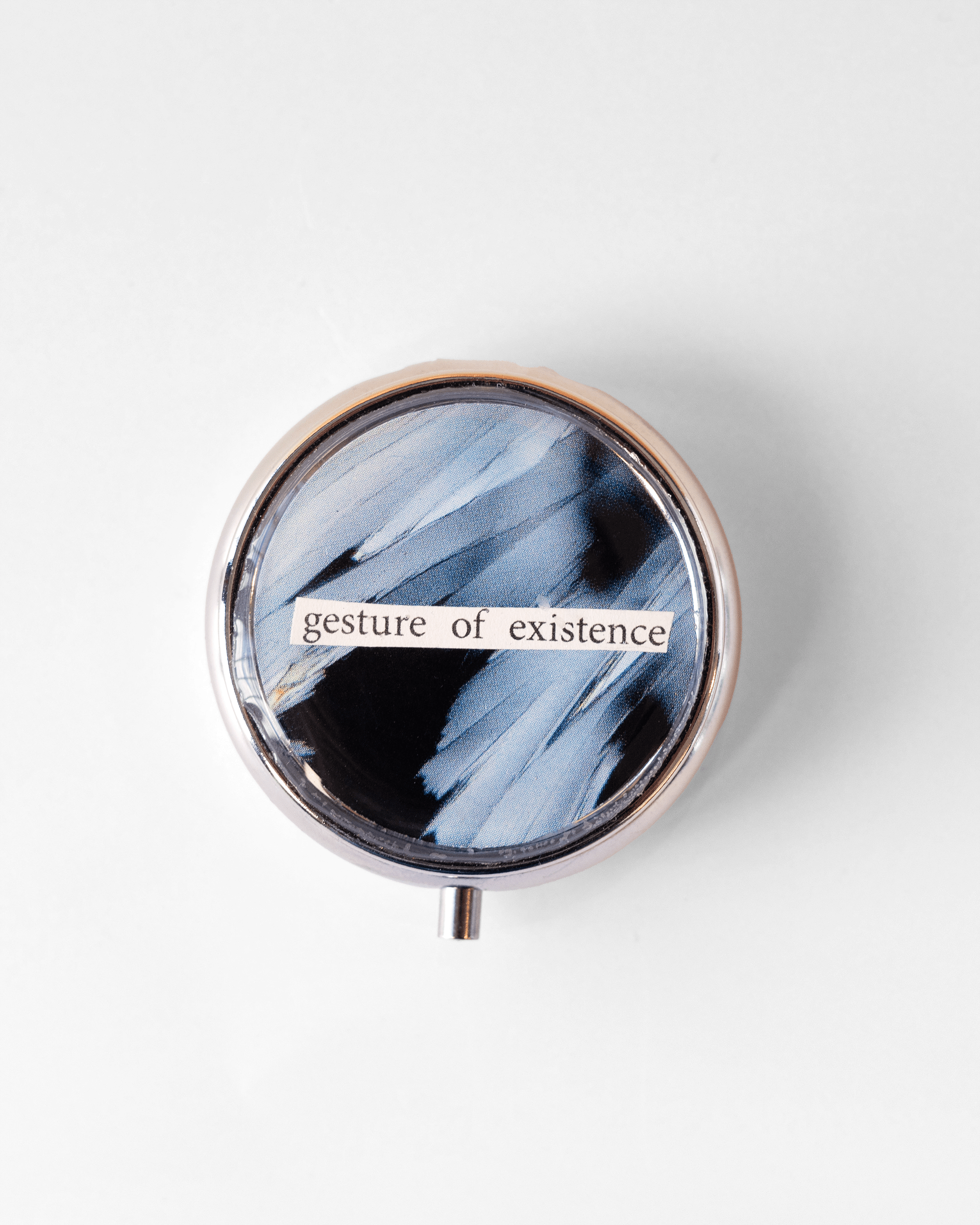 “Gesture of Existence” BitBox – Prozac Microscopy in Resin & Collage - Quantum Sunshine.  Handmade prozac pill case featuring vivid microscopy art sealed in resin. Science-inspired pillbox and meaningful STEM gift for thinkers and dreamers.