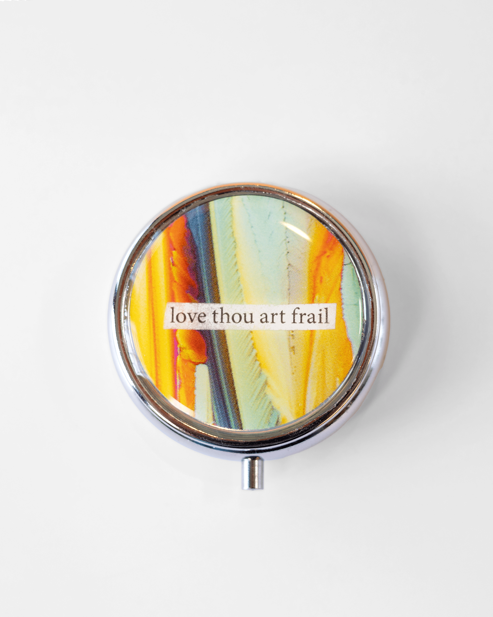 The Frailty of Love - Pill Case - Quantum Sunshine. Sacred + Agonizing - Pill Case - Quantum Sunshine. Handmade pill case featuring vivid microscopy art sealed in resin. Science-inspired pillbox and meaningful Science gift for doctors and STEM professionals.