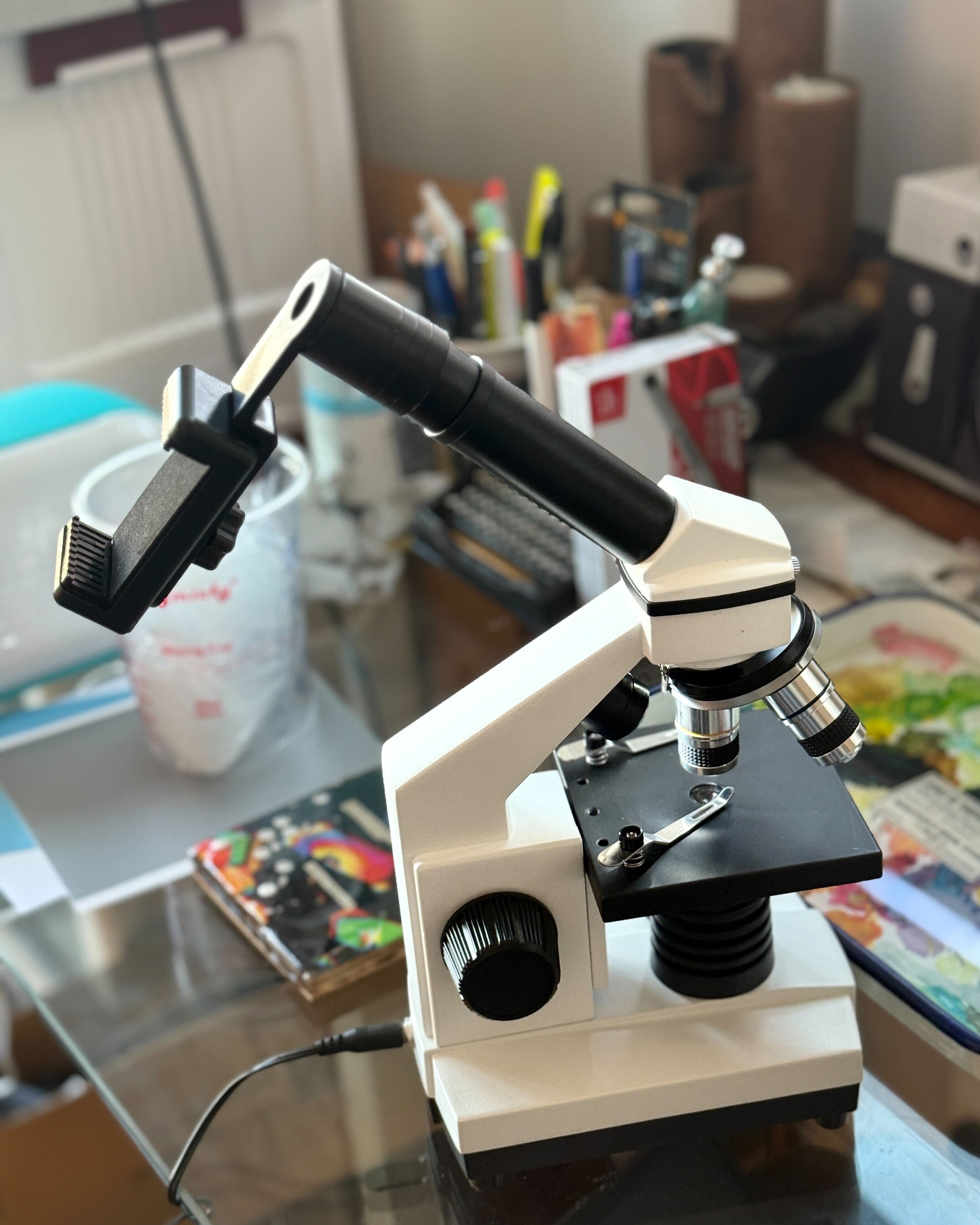Home studio lab set-up with microscope